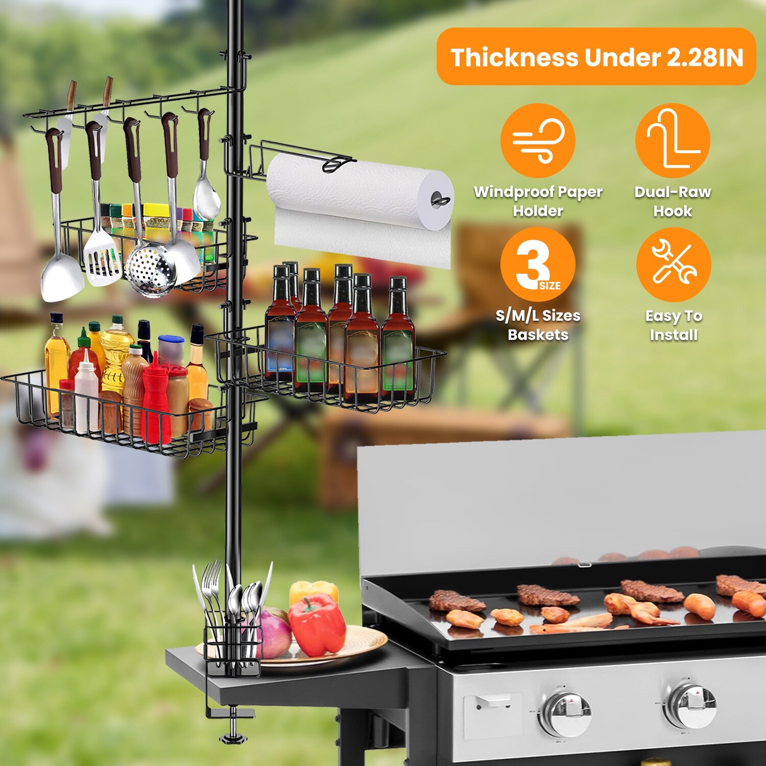Griddle Accessory Rack Griddle Caddy for Blackstone Griddle Accessories BBQ w/ Paper Tow ...