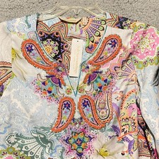 Soft Surroundings Florent Tunic Women's Small Blue Beaded Whimsical Paisley NEW