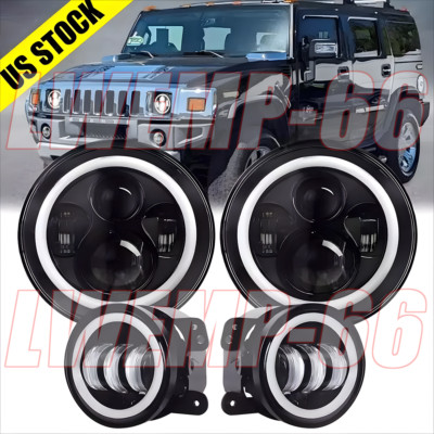 For Hummer H2 2003-2009 Pair 7 inch Round LED Headlights+ 4inch fog lights