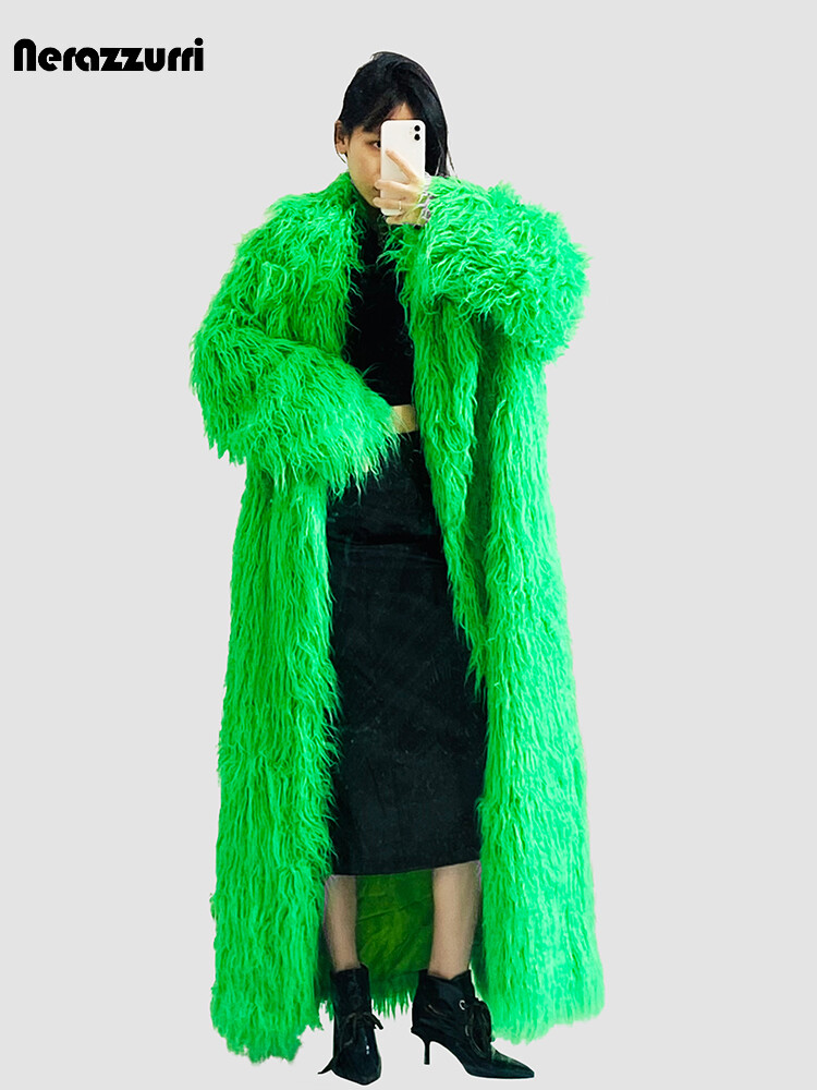 Green Fur Coat Women's Oversize Fluffy Long Korean Style Outwear