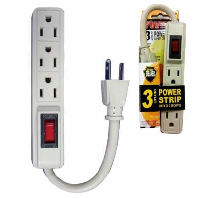 1 Pc 3 Outlet Surge Protector Power Strip with Flat Plug 5'' Extension Cord