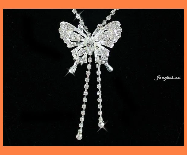 JUEGO DE PENDIENTES COLLAR CRISTAL ESTRÁS AUSTRIACO TRANSPARENTE MARIPOSA N58 Foto 2 de 2