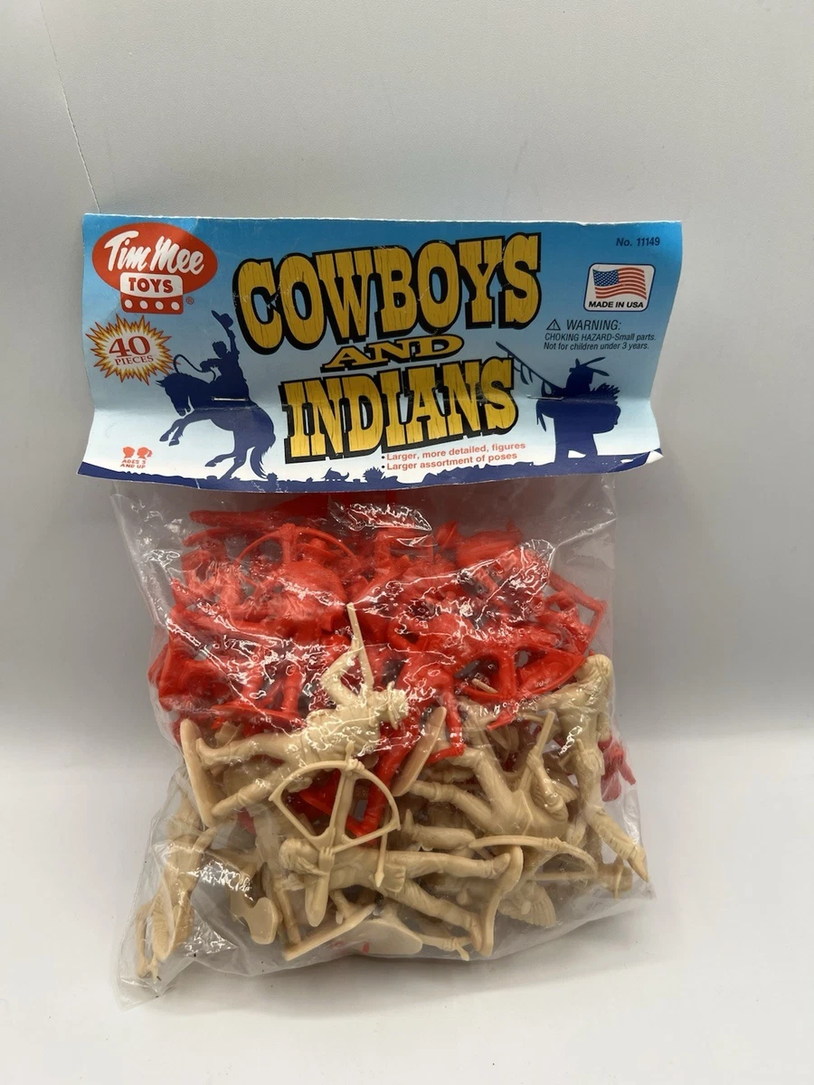 Figurines Vintage Tim-Mee Cow-boy & Indien - Années 60, USA - Échelle 1:32 - Occasion