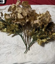 Lot of 4 Gold Holiday Floral Picks Holly  Berry Sprays Christmas Decor
