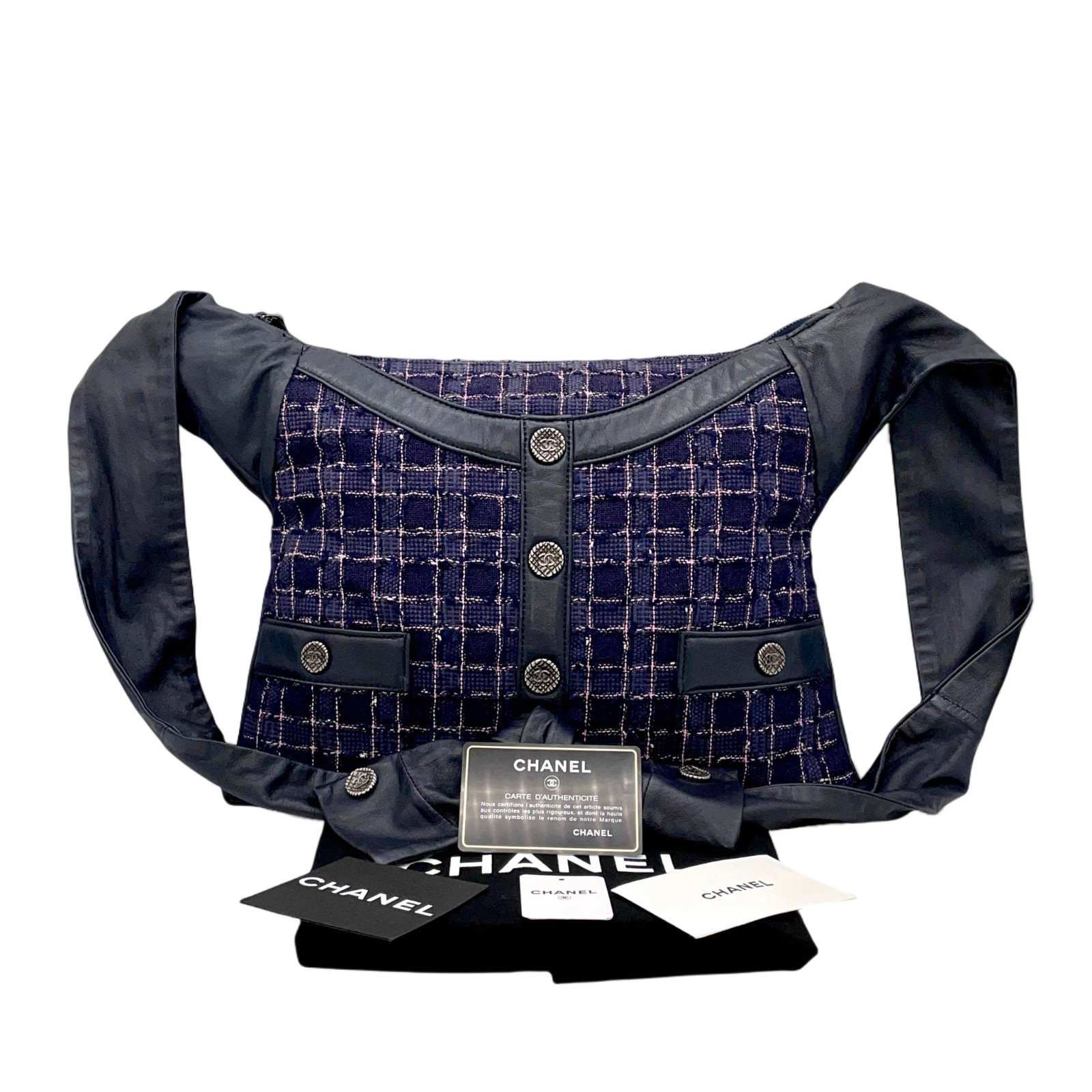 RARE☆☆☆☆☆Auth CHANEL 2015SS Girl Chanel Jacket Shoulder Bag Purple Tweed Vintage image 4