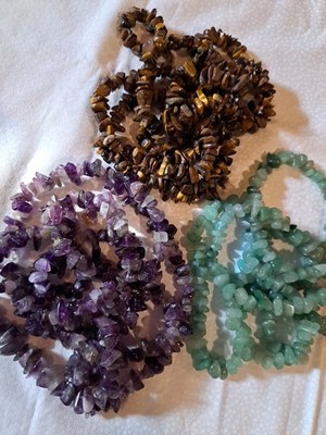 Gem Stone Chip Beads Three Strands 44 In Each Tied Into Necklace Or Craft