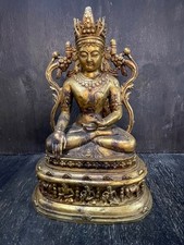 alte Bronze Tara Mahayana Statue Amitayus Buddha der Erleuchtung + langem Leben