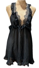 VICTORIA'S SECRET Chantilly Lace Black Ruffle BABYDOLL Gown Halter Large Vintage