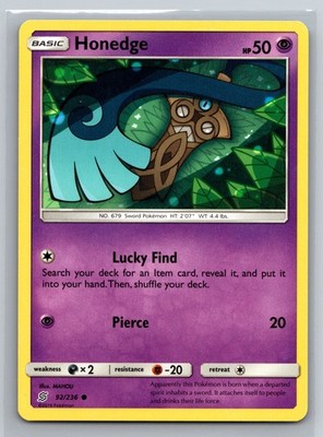 Honedge 92/236 Unified Minds Psychic Basic Common Pokemon TCG 2019 Collectible