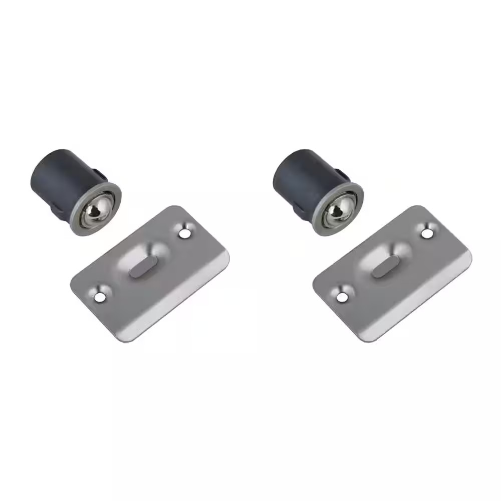 Satin Nickel Drive-In Ball Catch for Closet and French Doors with Dummy Knobs (2