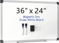 VUSIGN 36" x 24" Magnetic Whiteboard for Wall, Dry Erase Board with Silver Alumi