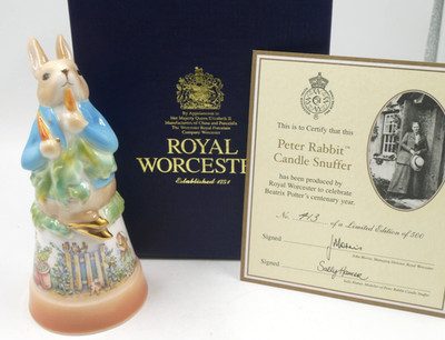 NEU ROYAL WORCESTER BEATRIX POTTER PETER RABBIT KERZE SCHNUPFTABAKDOSE & ZERTIFIKAT LIMITIERTE AUSGABE
