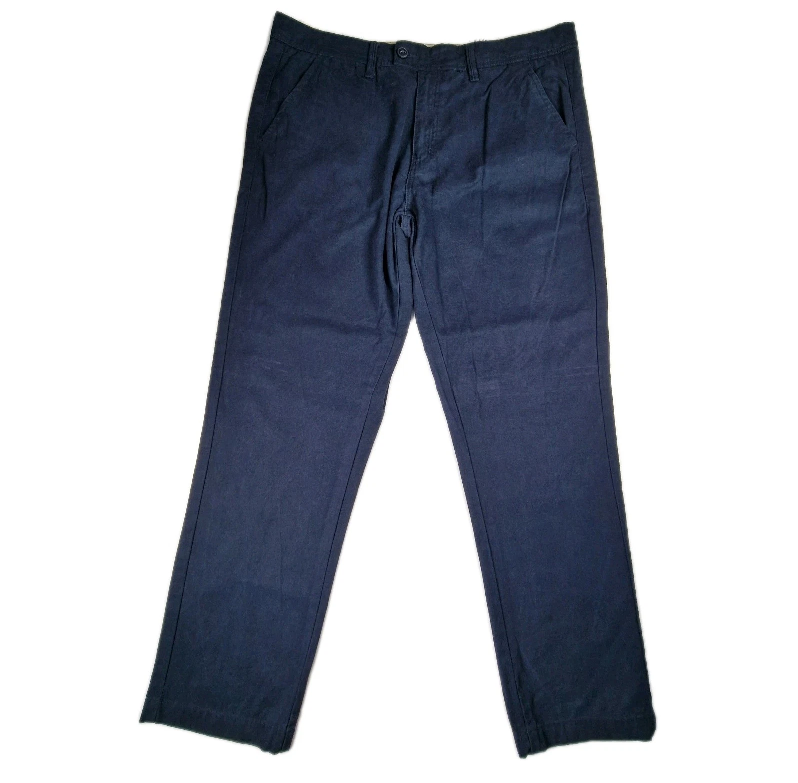 Weird Fish Chinos Trousers Navy Blue Straight Leg Casual Mens W36 L32