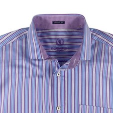 Bugatchi Uomo Classic Fit Stripe Shirt Mens Large Blue Purple Cotton Button Down