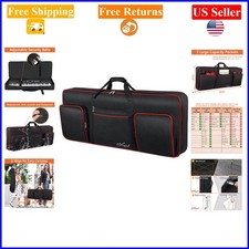 61-Key Soft Piano Keyboard Case with Pockets, Adjustable Straps, Black Red