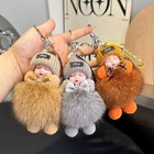 Cute Fluffy Plush Sleepy Doll Keychain For Women Bag Car Key Chain Kawaii Key Ri