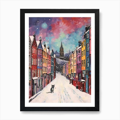 Katze auf den Straßen von Edinburgh S gerahmtes Wandbild Poster Leinwanddruck Bild