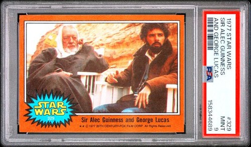 1977 Topps Star Wars #329 Sir Alec Guinness and George Lucas — PSA 9
