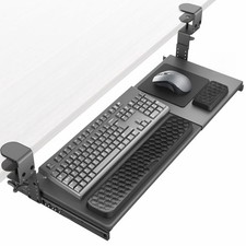 Large Height and Width Adjustable Under Desk Keyboard Tray, C-clamp Mount Sys...