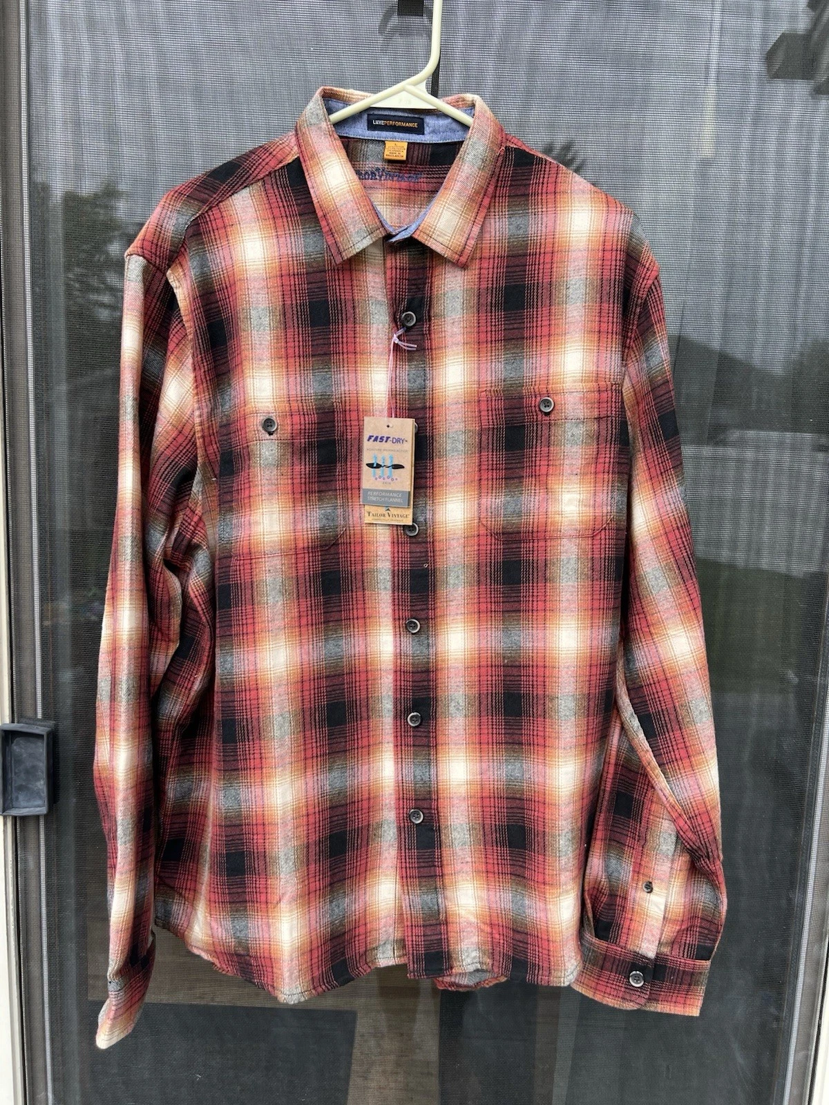 Tailor VTG NWT Flannel Button Down Shirt Men's Large Maple Lodge Plaid Stretch