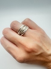 Sterling Silver Multi Band Wrap Ring Wide Stacked Modern Size 7.5