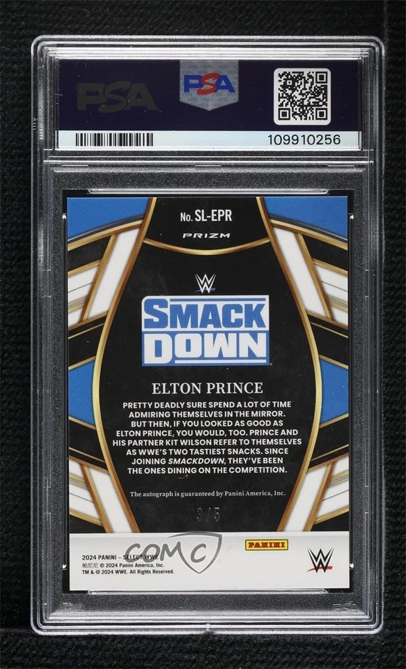 2024 Panini Select WWE Gold Flash Prizm /5 Elton Prince PSA 10 GEM MT Auto - Image 2 of 2