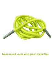 Round Shoe Laces 45 inch Neon Green With Green Metal Tips. New