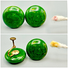 Vintage Tested BAKELITE Marbled Green & Yellow Swirl Screw Back Earrings Catalin