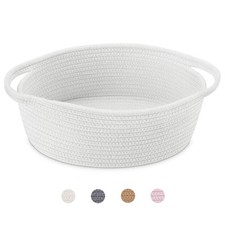 Small Woven Storage Basket with Handles - 12"x8"x5", Decorative Rope Bin for ...
