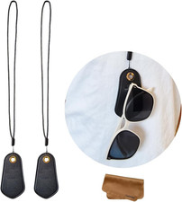 2 Pack Leather Glasses Holder Necklace with Snug Fit Slots. Eyewear Lanyard