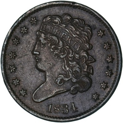 1834 (P) Classic Half Cent About Uncirculated AU See Pics Q426