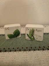 Ceramic Herb Salt & Pepper Shaker Set Refillable White/Green Basil Rosemary