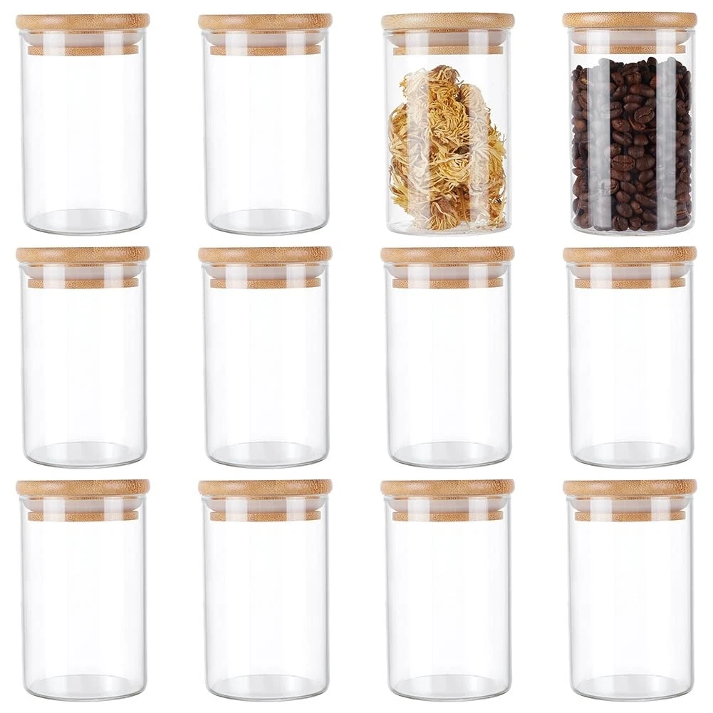 12 Pcs Glass Jars with Lids, Qtip Holder Dispenser Food Storage Containers Sm...