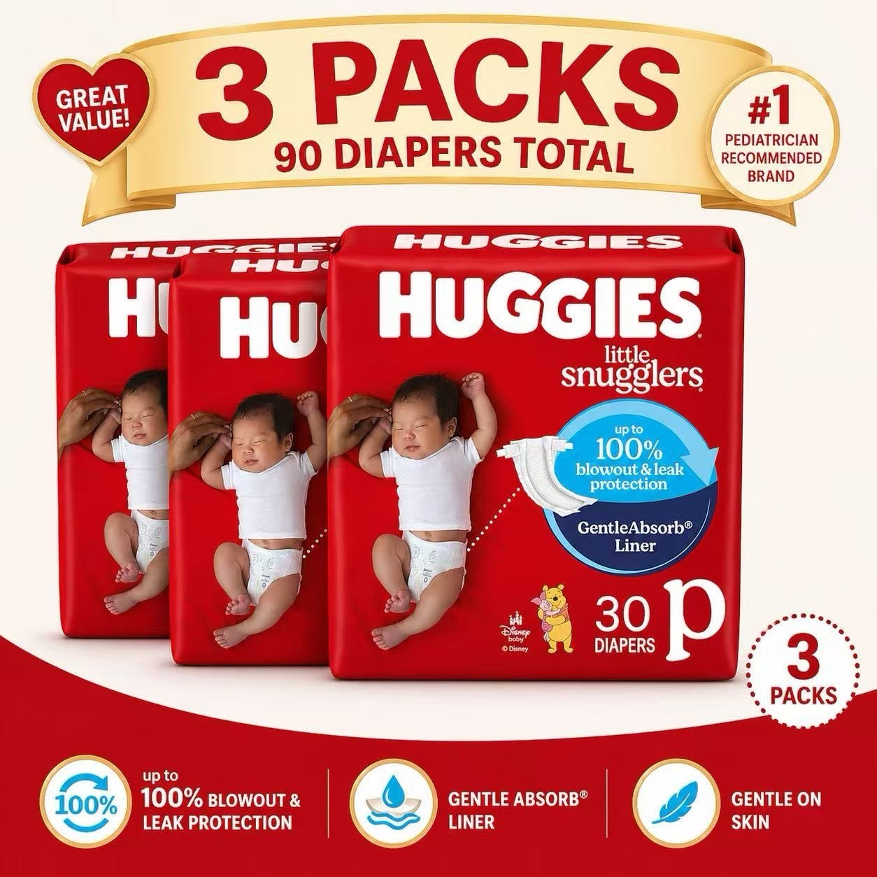 Huggies Newborn Diapers, Little Snugglers Baby Diapers, Size