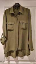 Khaki Utility Style Button-down Blouse In Size 16 Primark