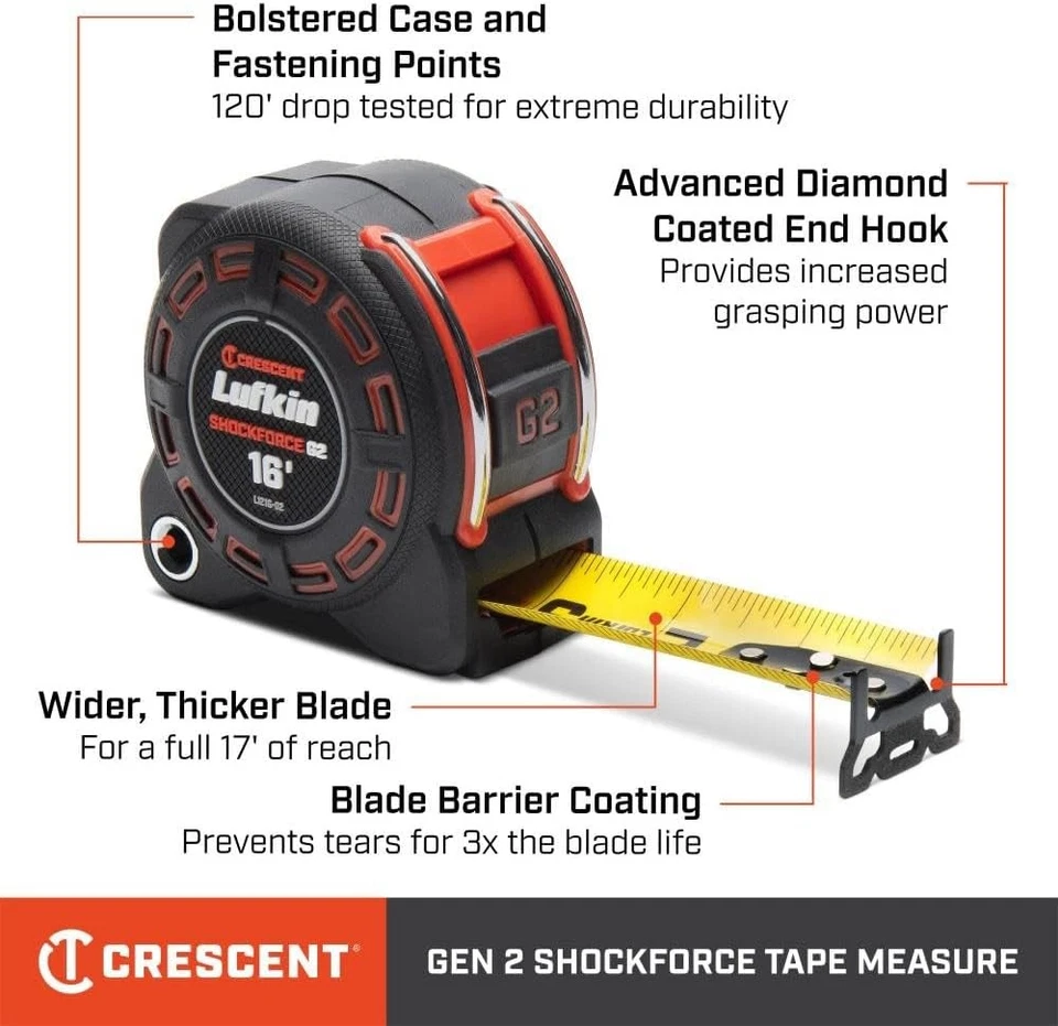 Lufkin Genuine OEM 1-1/4" x 16' Shockforce G2 Tape Measure - L1216-02 - Image 2 of 4