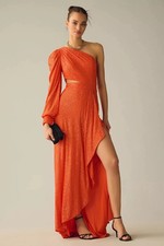 Mac Duggal Size 2 Orange 26730 Sequined One Shoulder Cut Out Formal Gown Dress