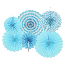 6Pcs Hanging Paper Fans Party Set Decoration for Home,Birthday Wedding Blue