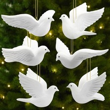 6pcs Christmas Dove Ornaments Artificial White Peace Dove Hanging Decoration ...