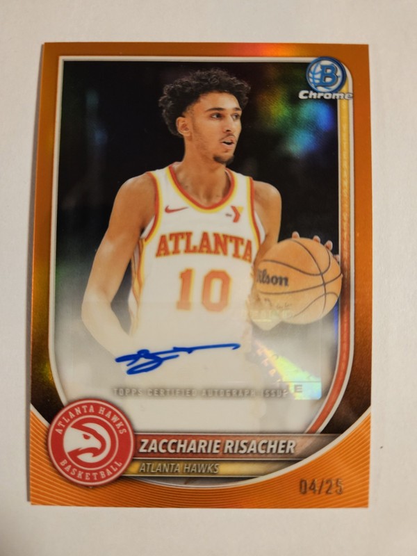 Zaccharie Risacher 2025-26 Bowman Chrome True Orange Refractor Auto /25 