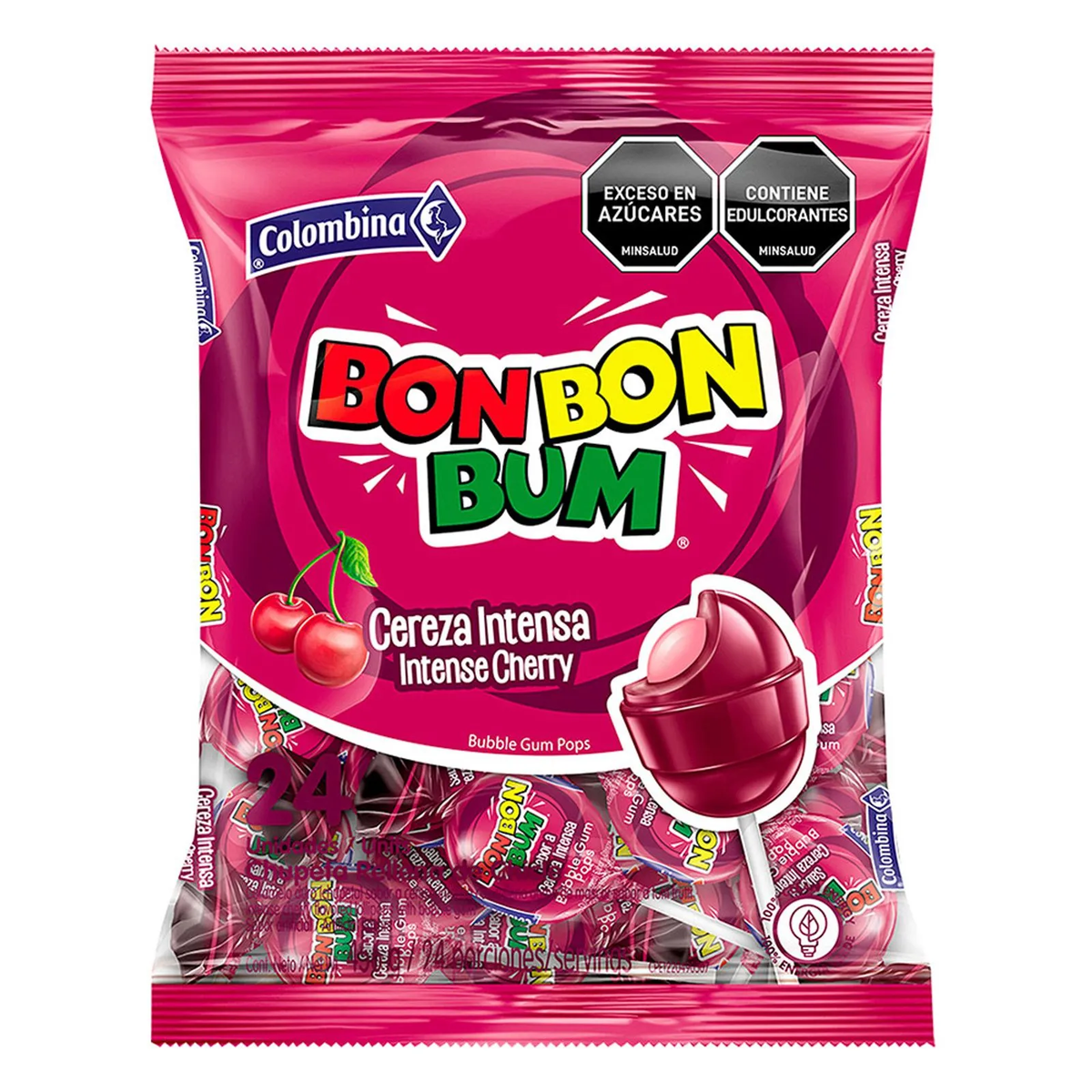 Colombina Bon Bon Bum Lollipops Filled with Bubble Gum Candy Pack 