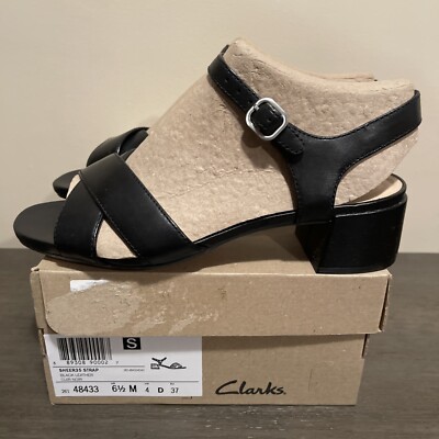 Clarks Womens Sheer 35 Strap Black Leather Ankle Strap Heels Size NIB  - Main Image