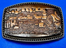  4108 Train Locomotive Railroad Vtg. Leather on Metal Alumaline Belt Buckle