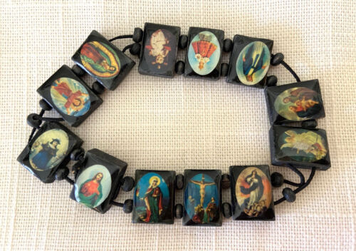 Fashion Wooden Jesus Bracelet Saints Rosary Religious Bangles Anklet Elastic