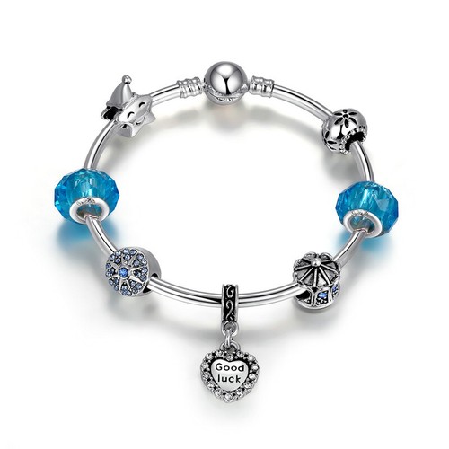 Silver Plated Alloy Bracelets With Heart CZ Charms Glass Beads Women Girls Diy - Picture 16 of 20