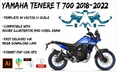 YAMAHA TENERE T 700 2020-2022 template vector 1/1 real scale EPS PDF CDR format