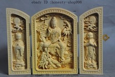 china Boxwood wood Carved dragon kwan-yin GuanYin Bodhisattva buddha statue box