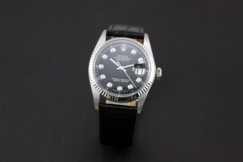 VINTAGE ROLEX DATEJUST 1601 WHITE GOLD& STAINLESS STEEL BLACK DIAMOND DIAL WATCH - Picture 8 of 15