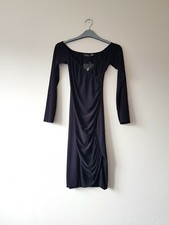 Pretty Little Thing Black Ruched Bardot Bodycon Dress - Size 8 - New With Tags