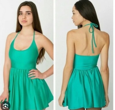 NWT American Apparel Gemstone Green Nylon Halter Skater Dress Sz XS  DISCONTINUED | eBay